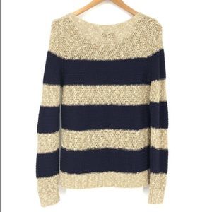LOFT Striped Navy & Oatmeal tan Medium sweater